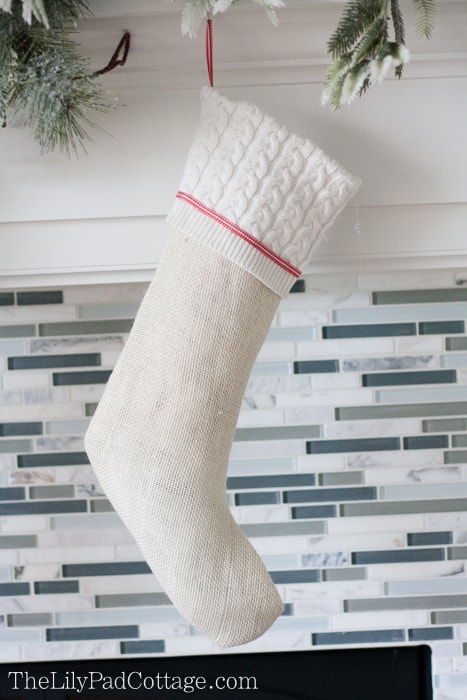 White Burlap Christmas Stocking