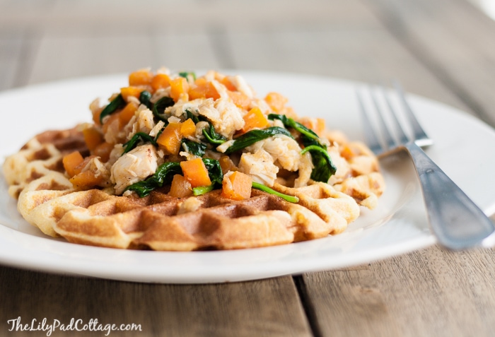 Roast Chicken and Sweet Potato Hash with Cornbread Waffles