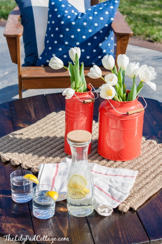 Flowers on a fire pit table