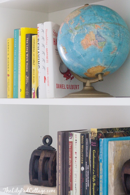 A close up of a book shelf