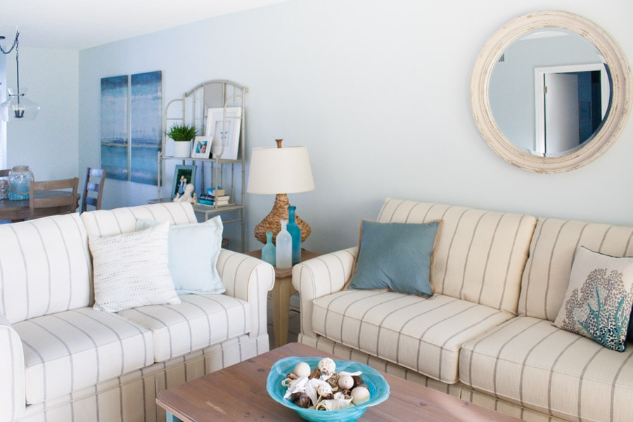 A living room filled with furniture and a large window