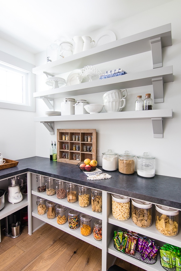 A pantry with shelves