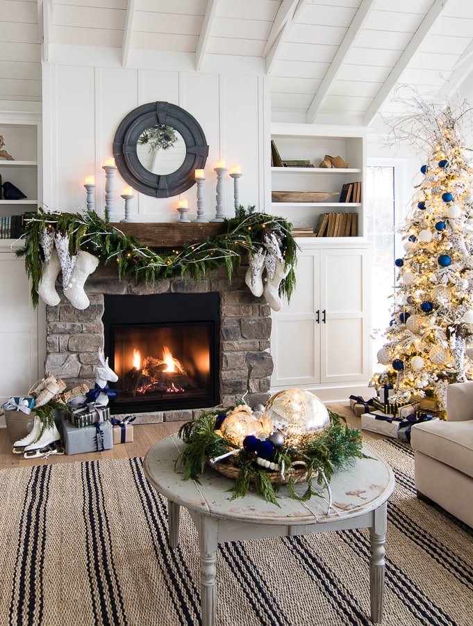 Navy and white christmas decor