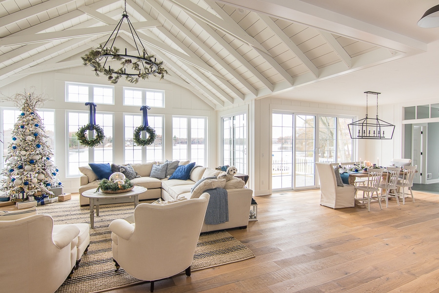 A living room filled with furniture and a fireplace