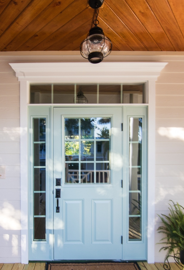 A front door of a beach house