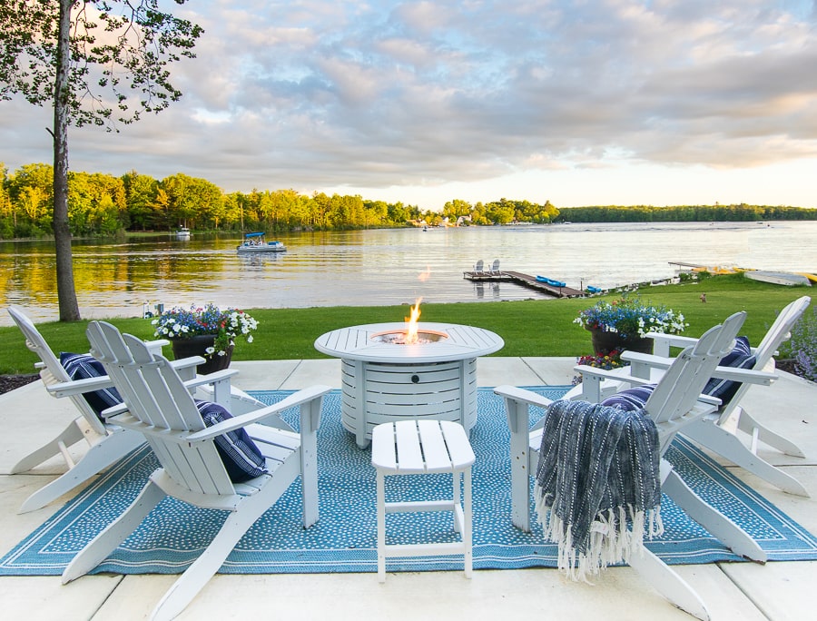 Lake Front White Fire Pit Table