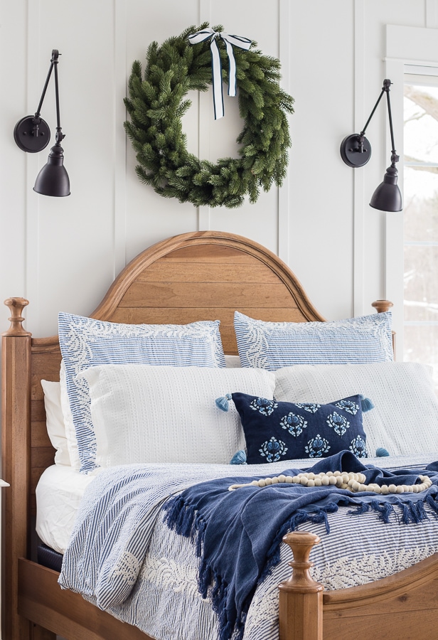 Blue and White Christmas Bedroom Decor