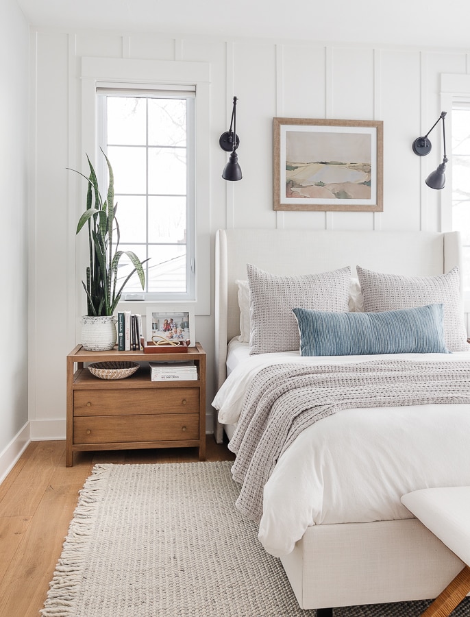 soft gray rug white walls blue and gray bedroom decor