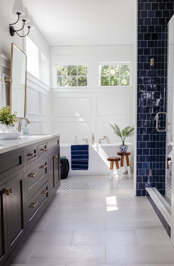 Navy and White Lake House Bathroom - The Lilypad Cottage