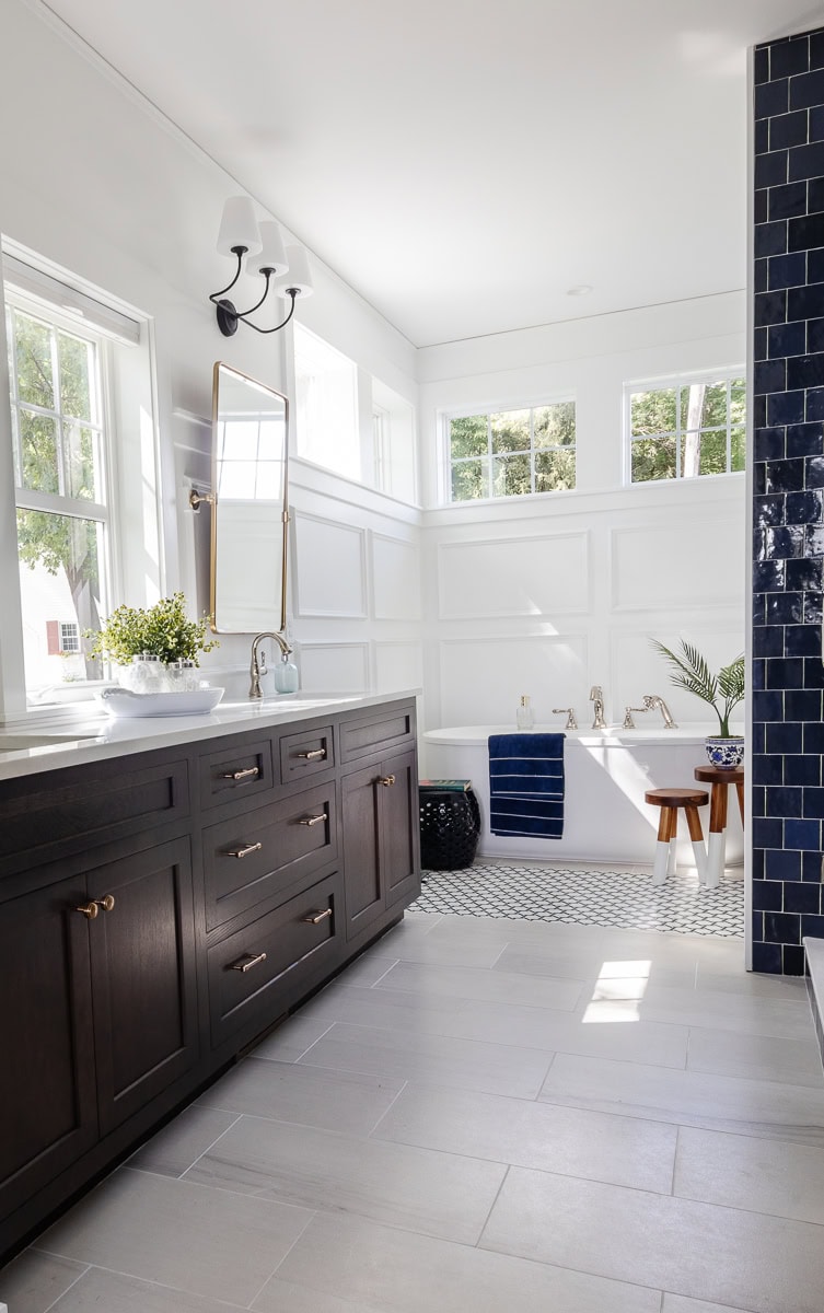 Navy and White Lake House Bathroom - The Lilypad Cottage