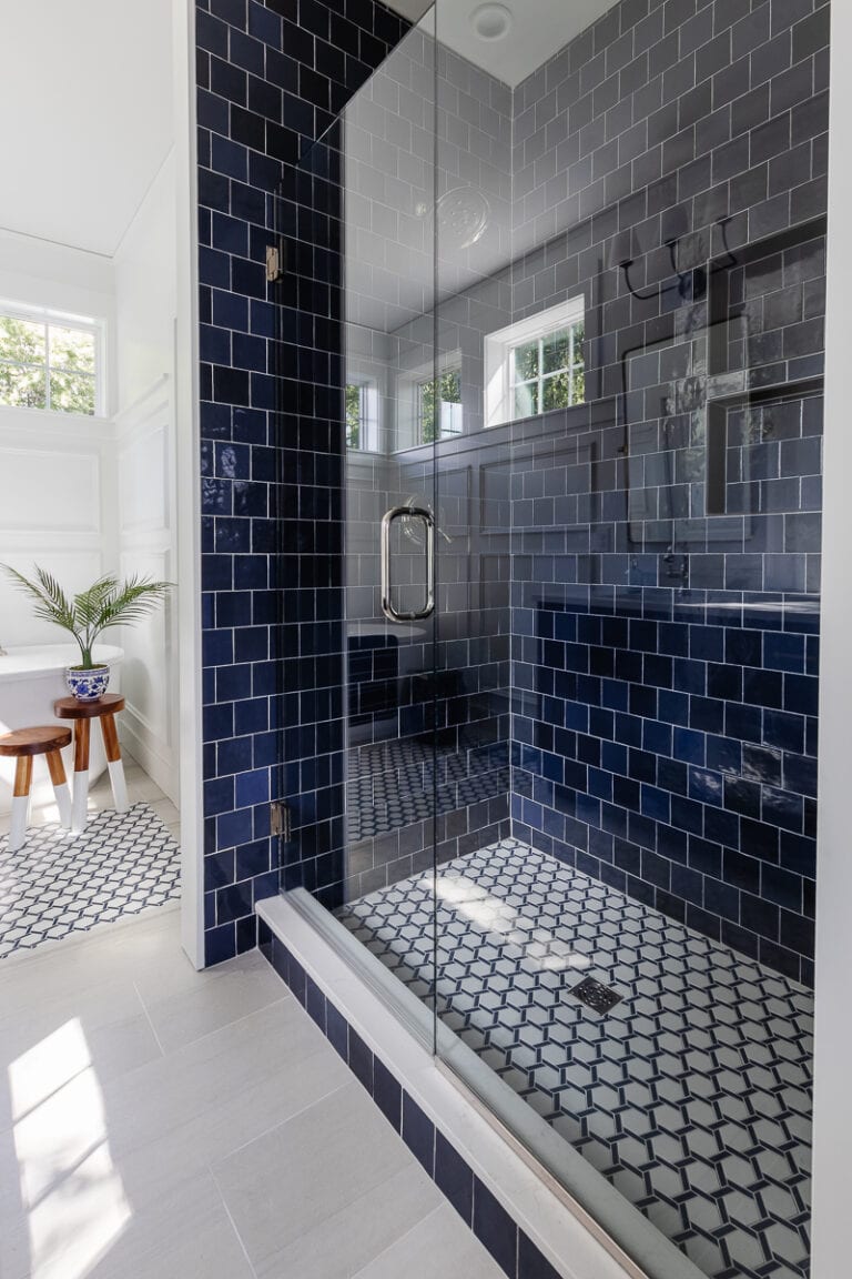 Navy and White Lake House Bathroom - The Lilypad Cottage