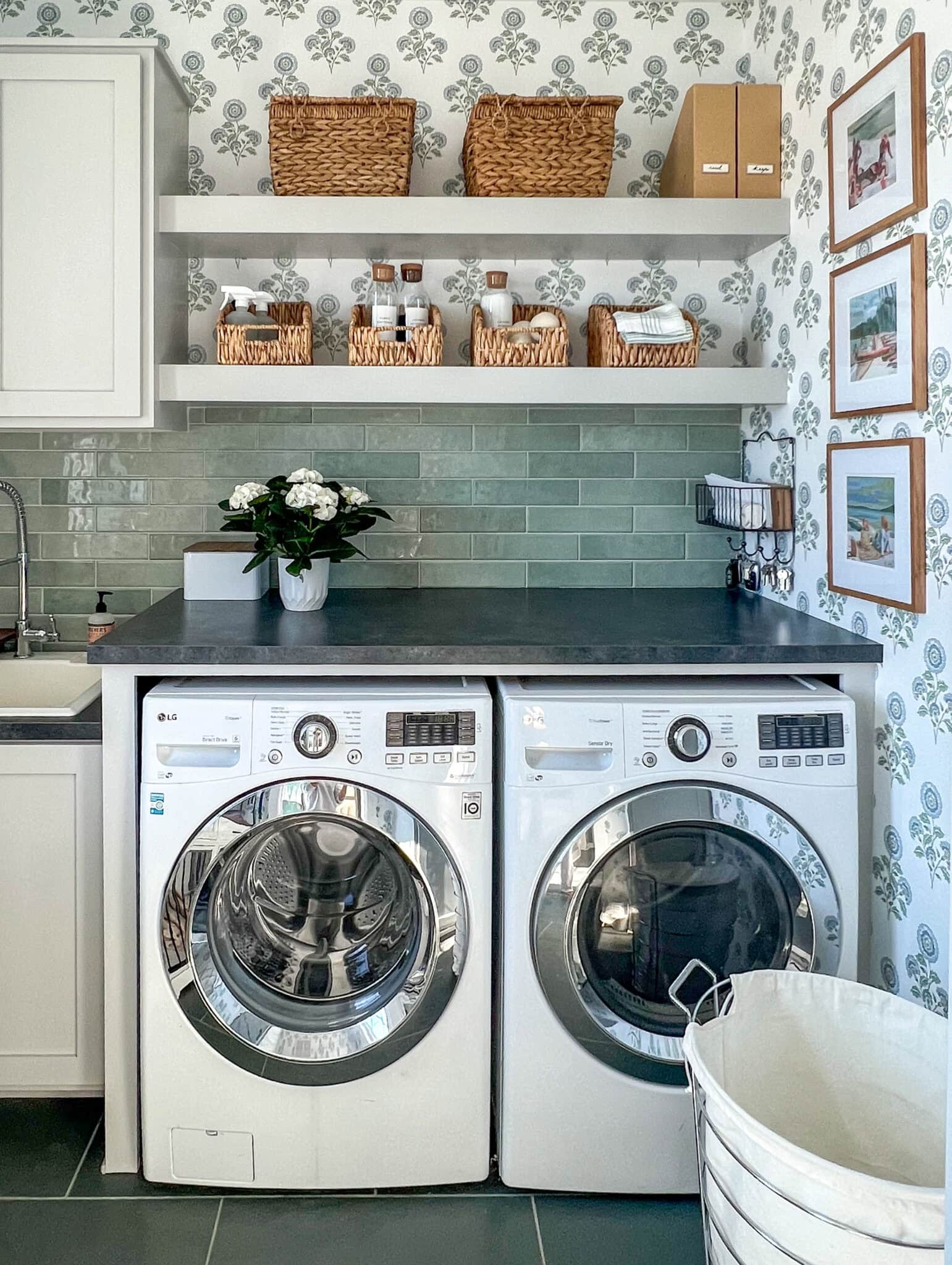 Lake House Laundry Room with Floral Wallpaper - The Lilypad Cottage